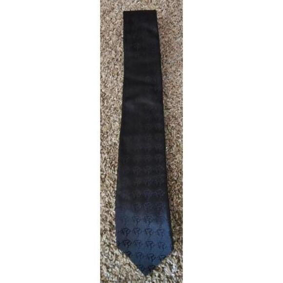 hugo boss 100% silk made in ITALY necktie black allover logo - Picture 1 of 5